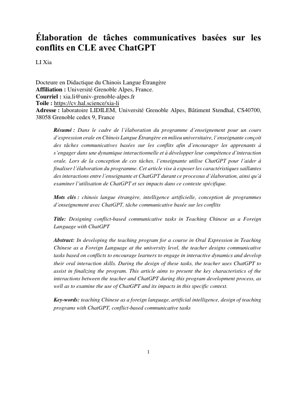 PDF Document Cover - Designing Conflict-Based Communicative Tasks in TCFL with ChatGPT: A Process Analysis