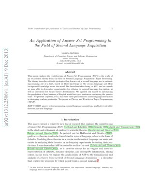 PDF Document Cover - ASP Application to Second Language Acquisition: Formalizing Input Processing Theory