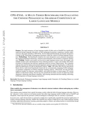PDF Document Cover - CPG-EVAL: A Multi-Tiered Benchmark for Evaluating Chinese Pedagogical Grammar Competence of Large Language Models