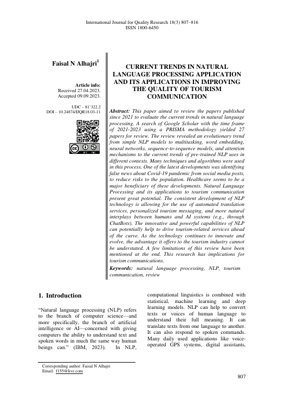 PDF Document Cover - Current Trends in NLP and Applications in Tourism Communication Quality Improvement